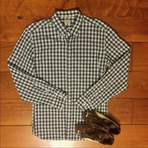 J Crew blue & white gingham pattern long sleeve